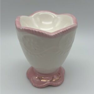 Laura Secord Pink Trim White Ceramic Vase - Small Egg Cup